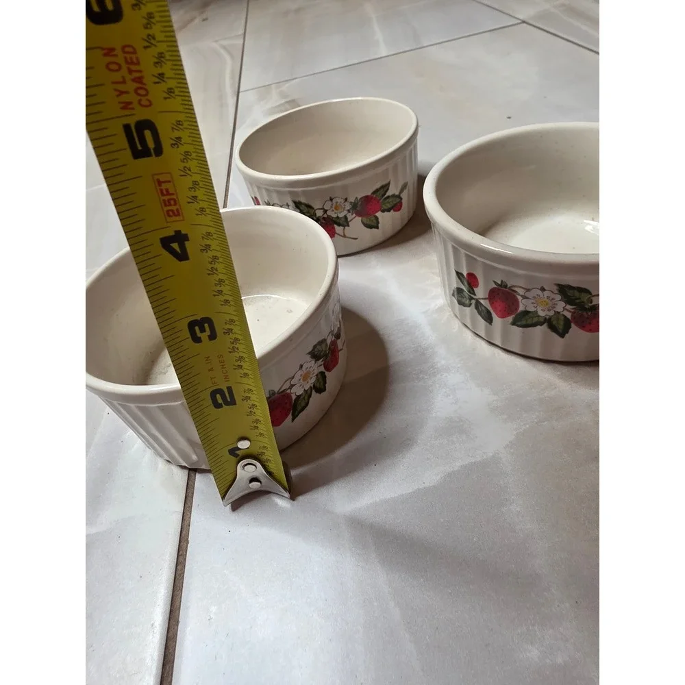 Sheffield Strawberries‎ n Cream Stoneware Ramekin Souffle Dish Set of 3 Japan H3